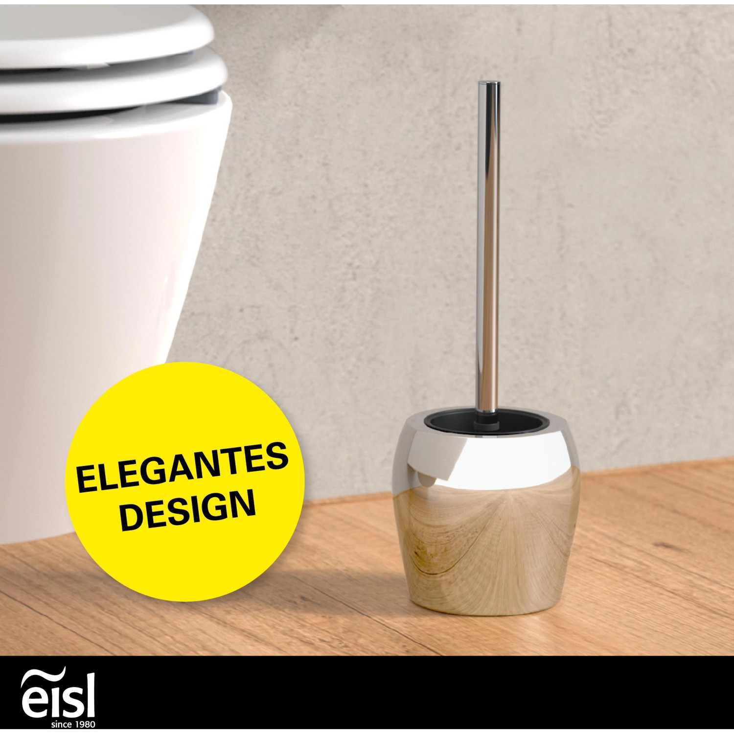 Eisl WC-Bürstenhalter, Chrom, mit Bürste und Halter. Badaccessoire für die Toilette.