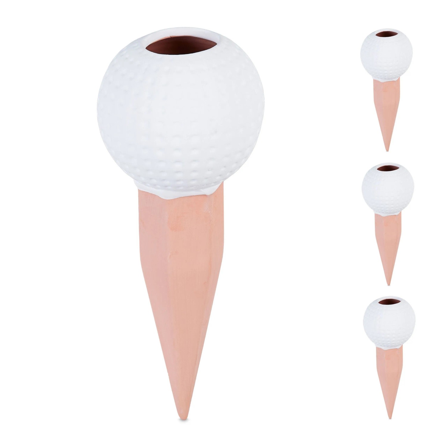 Relaxdays Tonkegel Golfball 4er Set Keramik Weiß Terrakotta Selbstbewässernd 17,5 cm x 7 cm 130 g