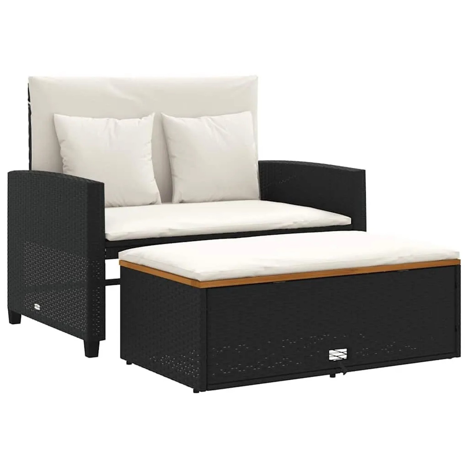 vidaXL Gartensofa mit Kissen 2-Sitzer Schwarz Poly Rattan&Akazienholz 36514 günstig online kaufen