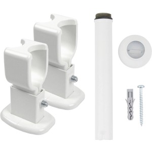 Ximax Raumteiler-Set: 2 Wandhalter, 1 Standfuß, Dübel und Schraube in Weiß.