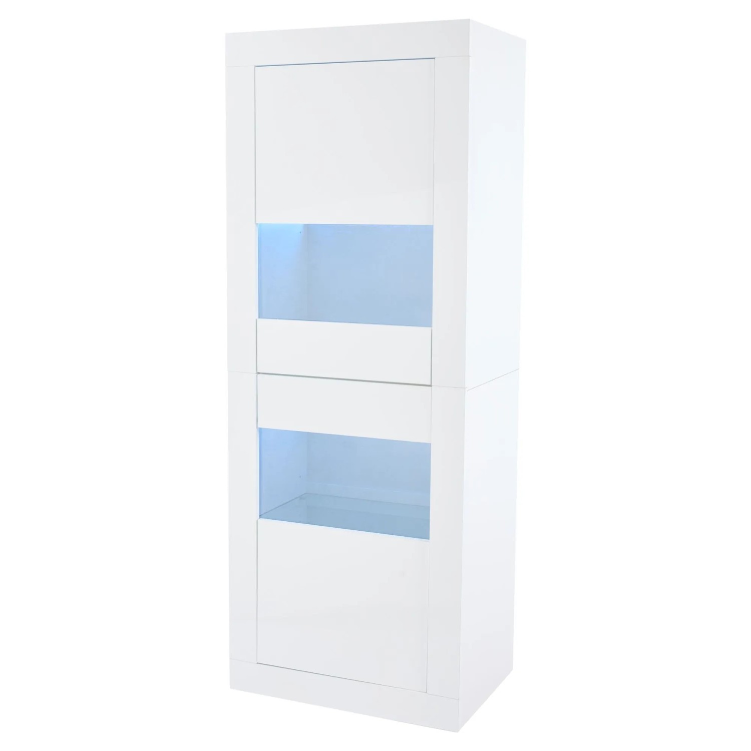 okwish Vitrine mit LED Beleuchtung Glasboden Stauraum Wohnzimmer 61x42x162cm Weiß