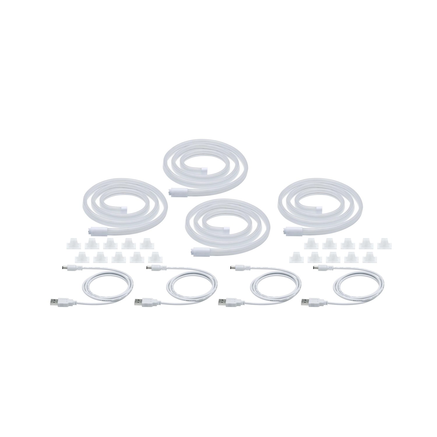 Paulmann Neon Colorflex USB Strip Set: 4 LED-Streifen mit USB-Anschluss und Halteclips.