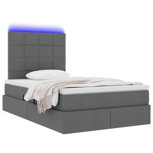 vidaXL Bett mit LED-Lichtleisten Dunkelgrau 120 x 200 cm Stoff 3372409