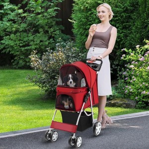 Costway Hundewagen Haustiere Buggy Bis 15 kg Rot