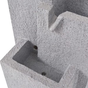 Grauer VidaXL Zimmerbrunnen aus Polyresin mit LED-Licht, Detailaufnahme.