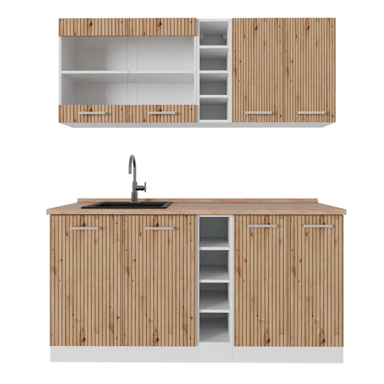 Vicco R-Line Singleküche Artisan Eiche Weiß 160 cm AP Eiche ohne E-Geräte
