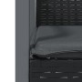 Detailansicht: Schwarzer Rattan Gartenstuhl mit grauem Kissen der vidaXL 9-tlg Essgruppe.