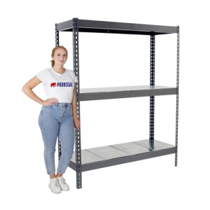 Graues PROREGAL Schwerlastregal Metal Yeti Three, 200x150x75 cm, mit 3 Böden und einer Traglast von 400 kg pro Boden.