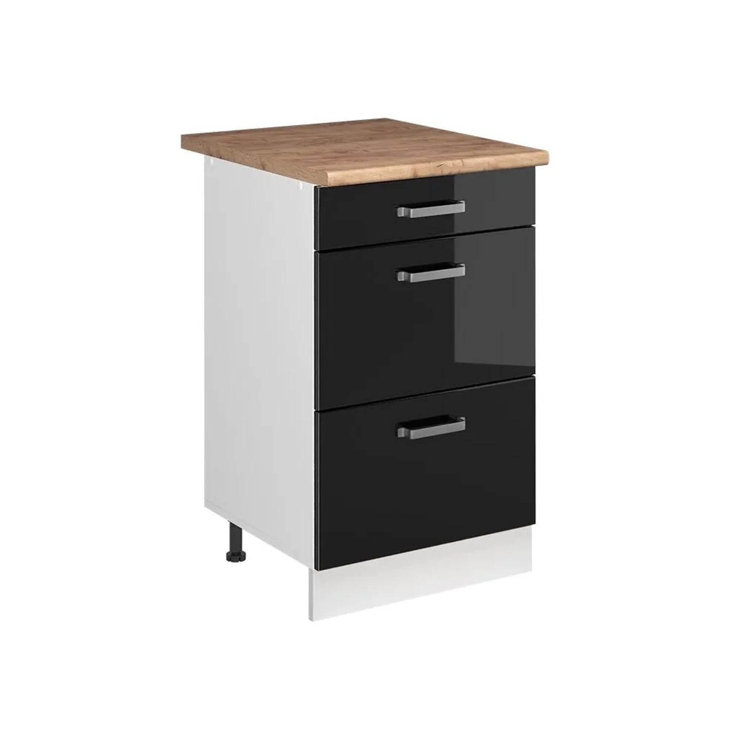 Vicco Küchenunterschrank R-Line Schwarz Hochglanz/Weiß 50 x 82 Arbeitsplatte Goldkraft Eiche Art Nr 69756