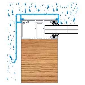 Detailaufnahme: Weißer T&J Wetterschenkel-Klemmdeckel (4.500 mm) schützt Holzkonstruktion vor Regen.