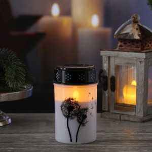 2er Set LED Grablichter mit Pusteblume, 12cm hoch, für stimmungsvolle Friedhofsbeleuchtung.