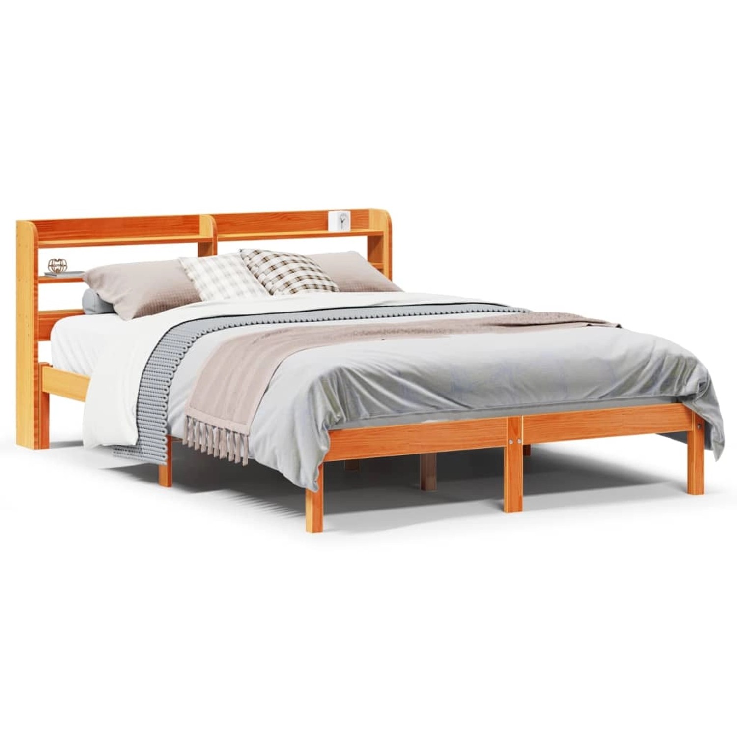 vidaXL Bettgestell mit Kopfteil ohne Matratze Wachsbraun 135x190 cm 3306554 günstig online kaufen