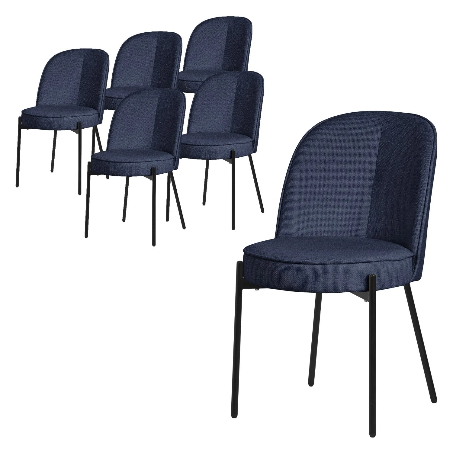 ML-Design Esszimmerstühle 6Er Set Dunkelblau Metallbeine-Stoffbezug