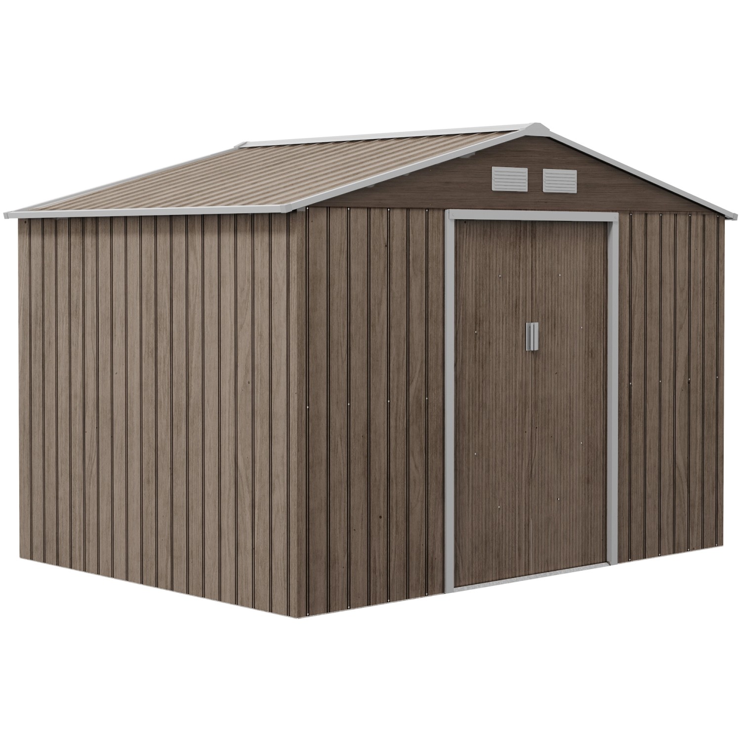 Outsunny Gerätehaus mit Pultdach Stahl Braun 277L x 195B x 192H cm günstig online kaufen