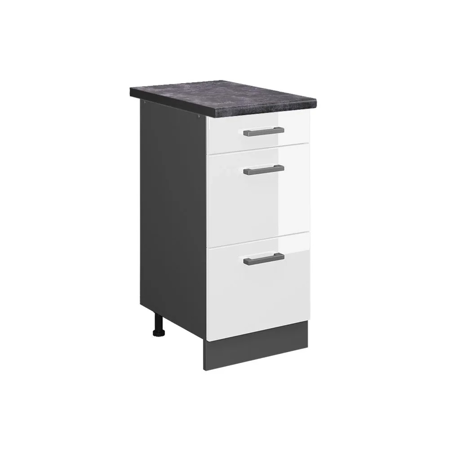 Vicco Küchenunterschrank R-Line Weiß Hochglanz Anthrazit 40 cm mit Schubladen AP Anthrazit