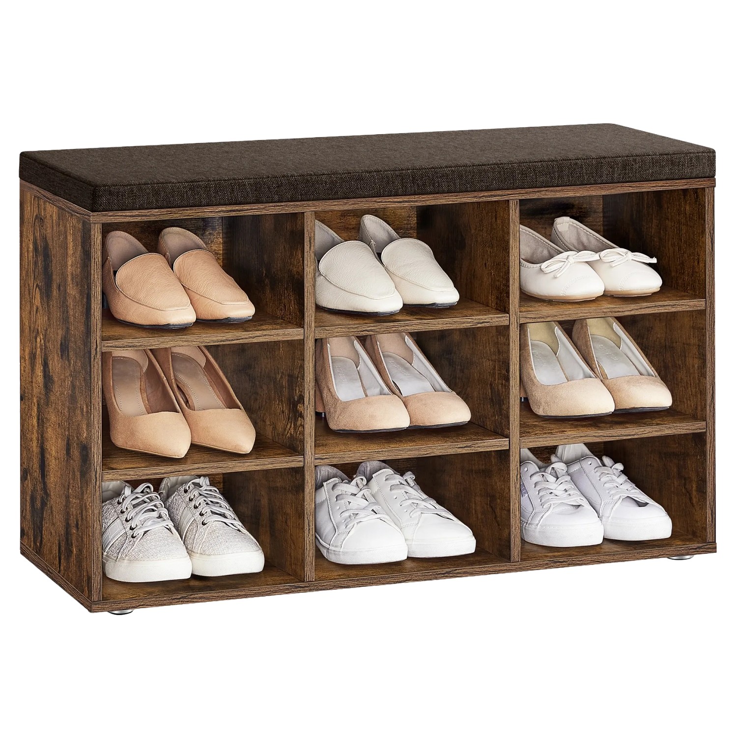 Songmics Schuhregal Custos mit Sitzfläche 9 Fächer Braun günstig online kaufen