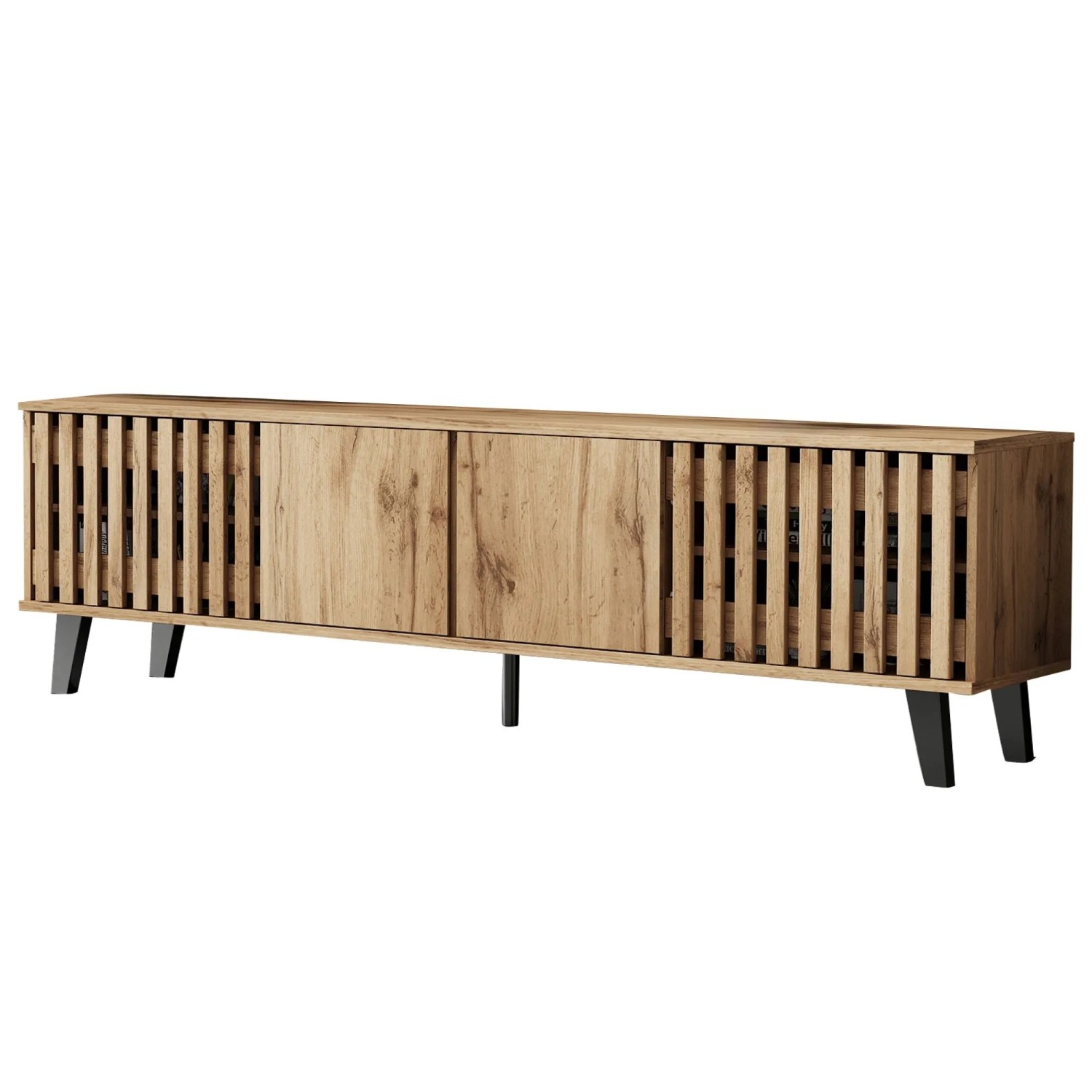 okwish TV Schrank mit Stauraum Fächern Wohnzimmer 180x40x55cm Natur