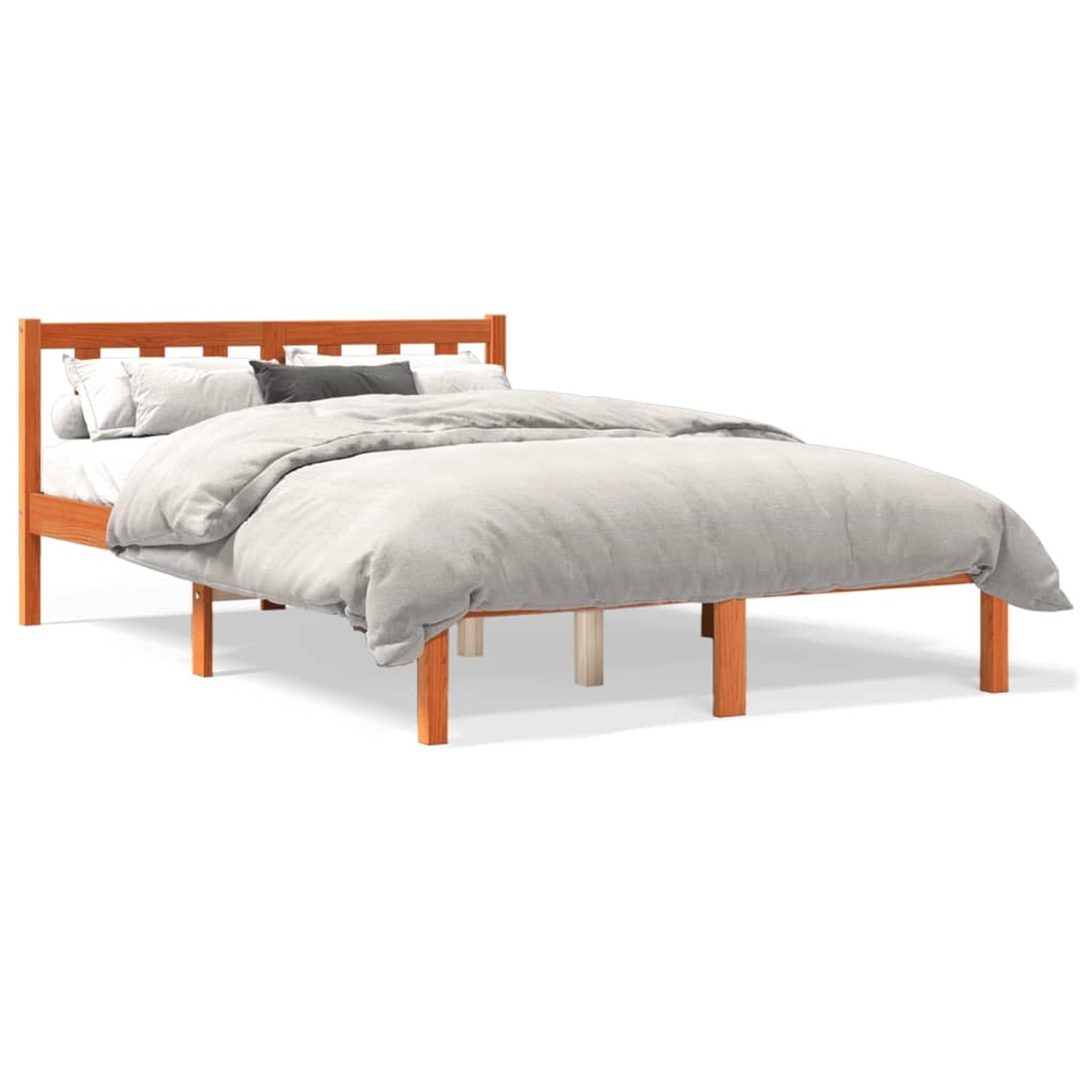 vidaXL Massivholzbett ohne Matratze Wachsbraun 135x190 cm Kiefernholz 844804
