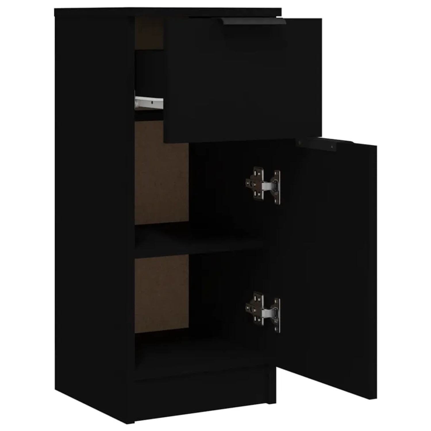 Schwarzes vidaXL Sideboard (30x30x70 cm) aus Holzwerkstoff mit Schublade und Tür.