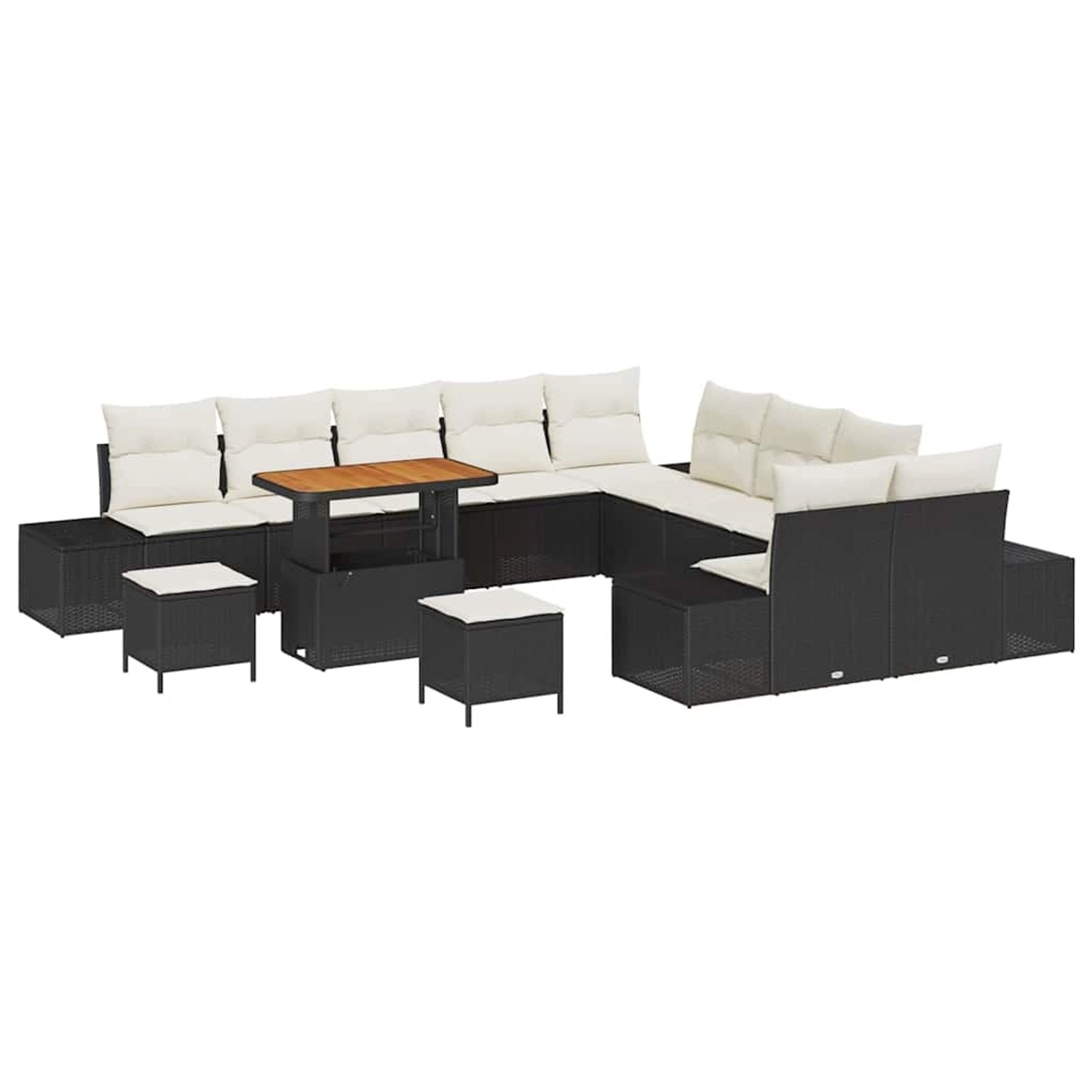 vidaXL Garten-Sofa-Set mit Kissen 13-Tlg Schwarz Poly Rattan 3362845 günstig online kaufen