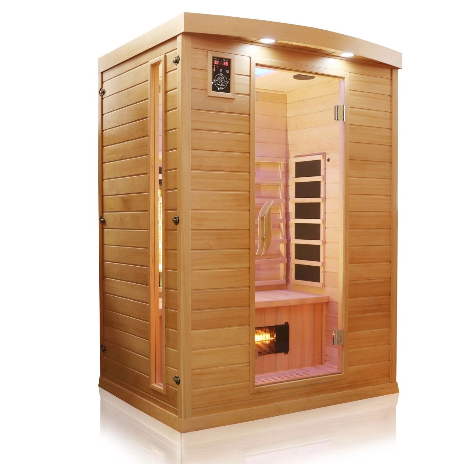 Dewello Infrarotkabine Sauna Pierson 135cm x 105cm 2 Personen Vollspektrum & Karbonstrahler Hemlock Tannenholz