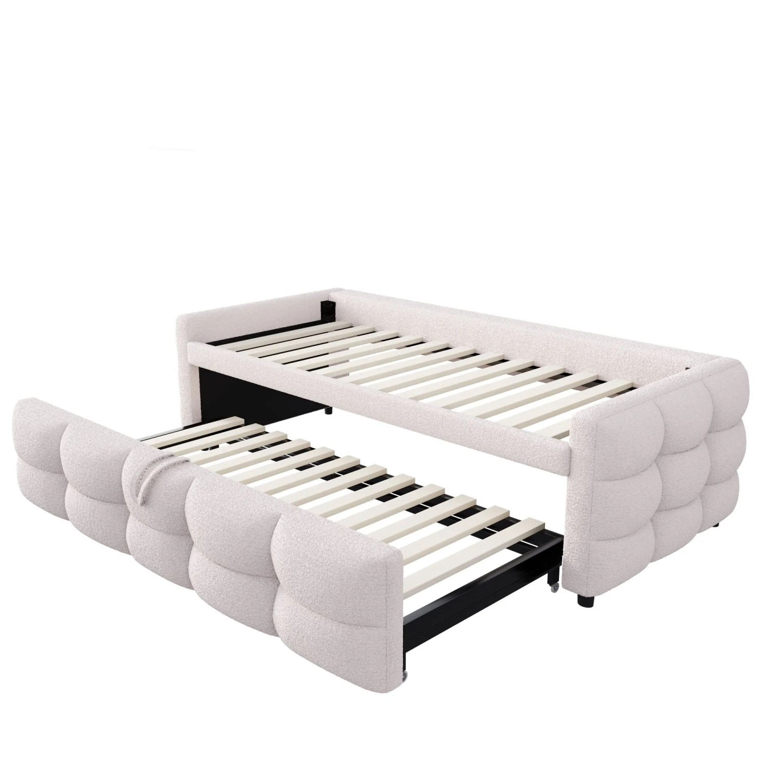 Merax Schlafsofa 90/180x190cm Teddy Samt Lattenrost Beige