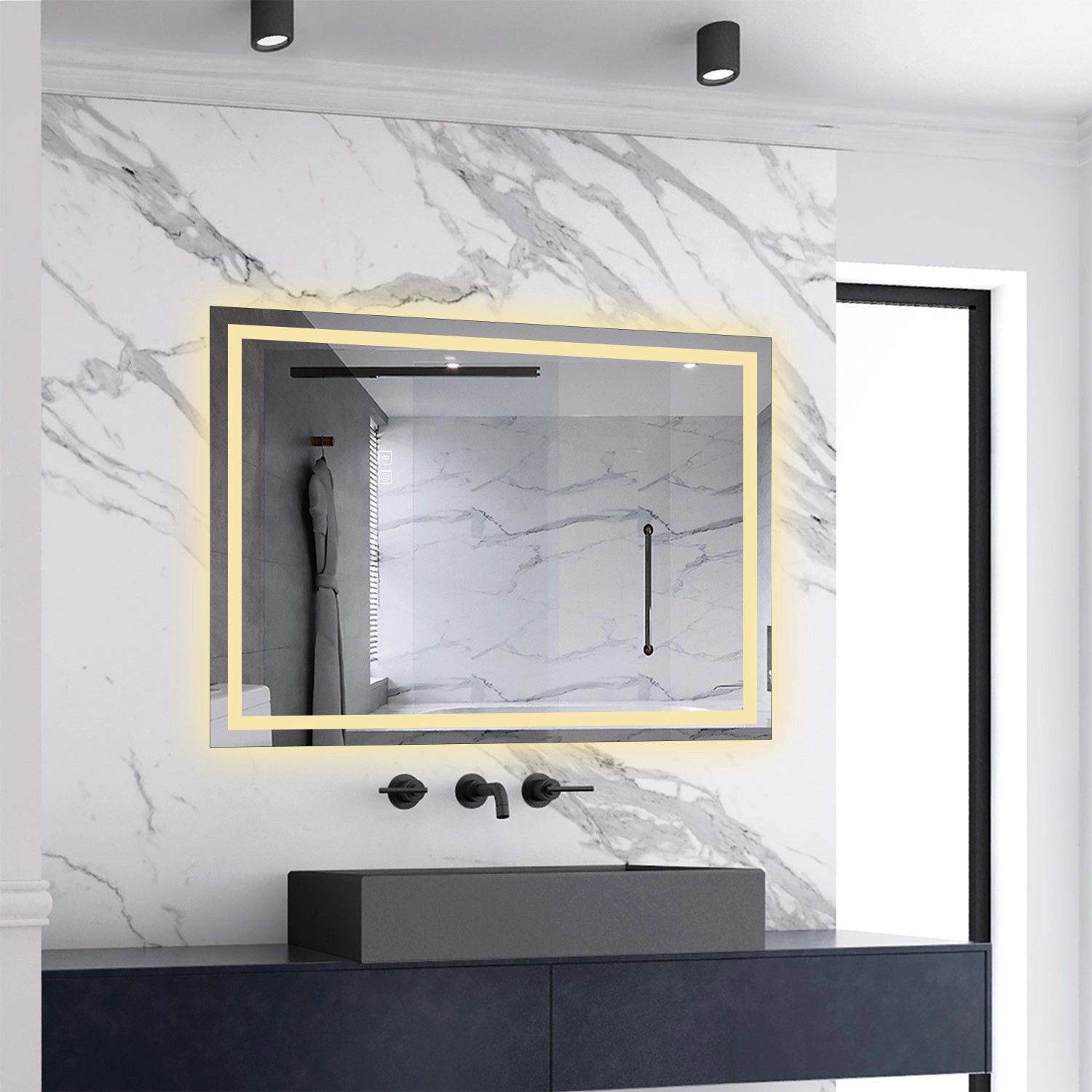 Aica Sanitär Badspiegel 70x50 cm Spiegel mit LED Beleuchtung Dreh-Knopf-Wandschalter Drei Lichtfarbe Dimm Memory Neutral-Warm-Kaltweiß Beschlagfrei_2