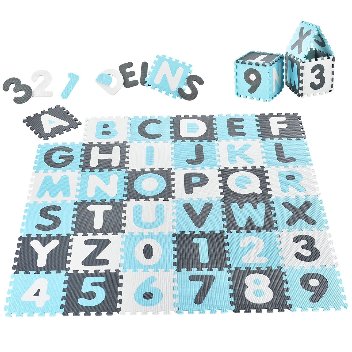 Juskys Kinder Puzzlematte Noah 36-teilig A bis Z und 0 bis 9