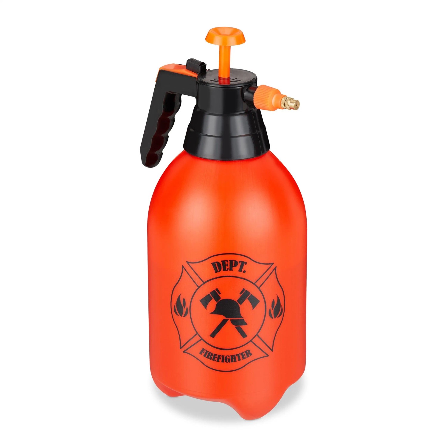 Relaxdays Feuerlöscher Wasserspritze Kunststoff Messing Orange Schwarz 2 Sprühfunktionen 35 cm x 17,5 cm x 14 cm 300 g