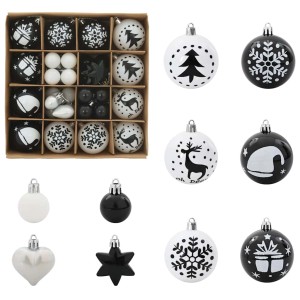 vidaXL Weihnachtskugel Set, 40-teilig, schwarz-weiß, mit verschiedenen Motiven.
