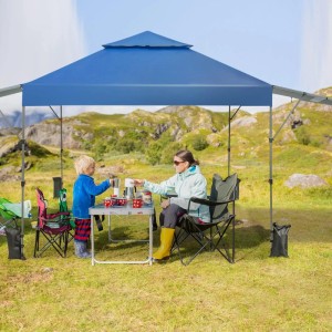 Costway 3x3m Pop Up Pavillon mit Zwei Markisen Rolltasche 4 Sandsäcke Blau
