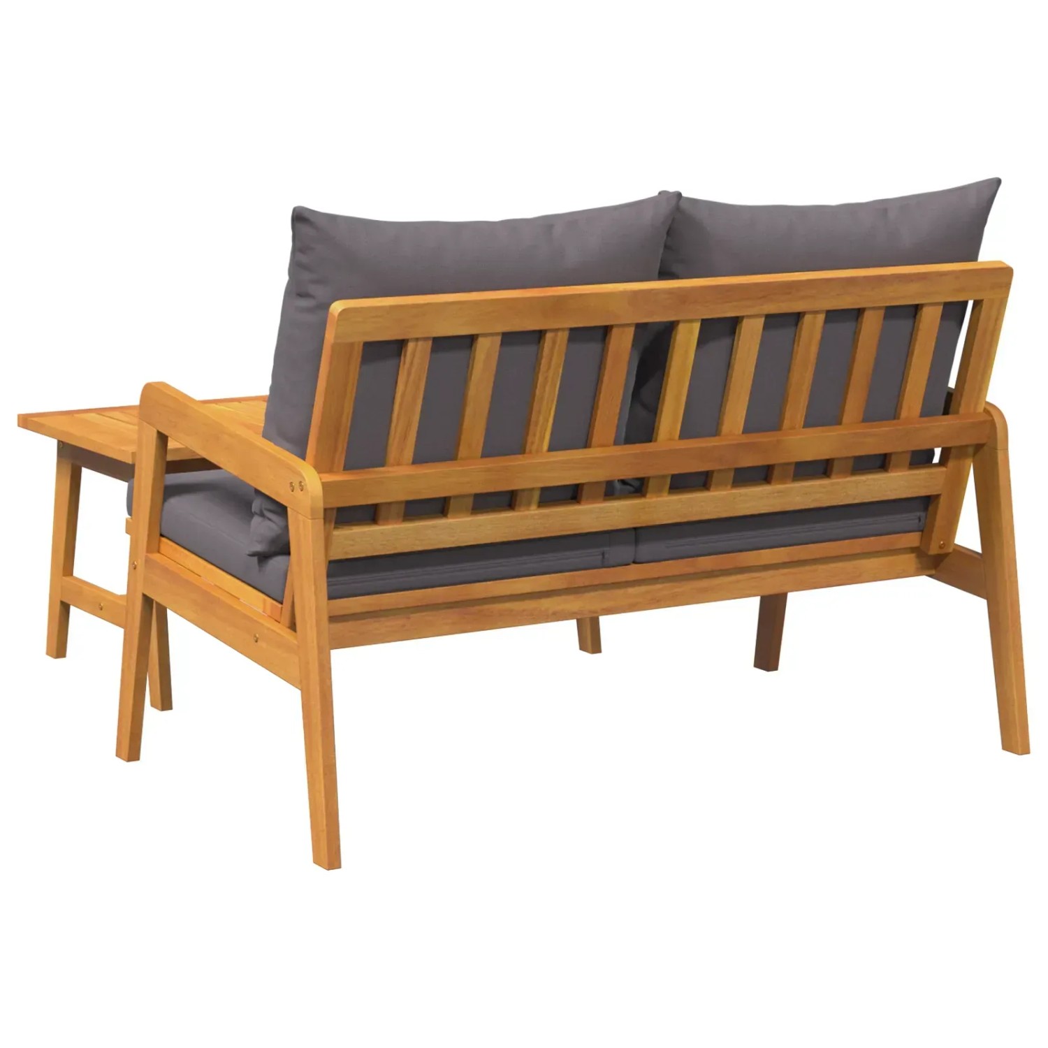 2-teiliges Bistro-Set aus Akazienholz mit anthrazitfarbenen Kissen. Gartenmöbel für Balkon und Terrasse.