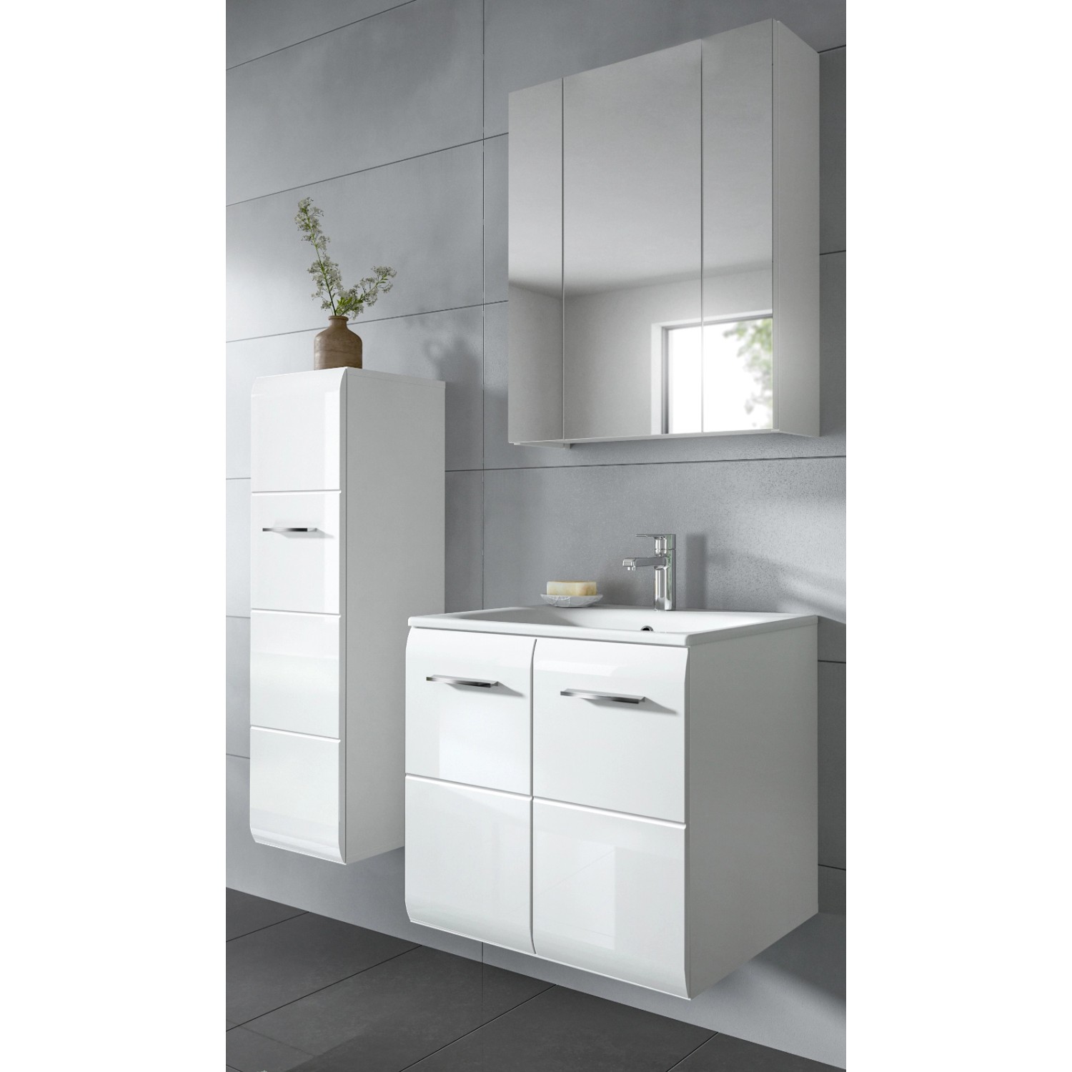 Inn.Furn Badmöbel-Set 3-teilig 105 cm in Weiß Hochglanz Cover günstig online kaufen