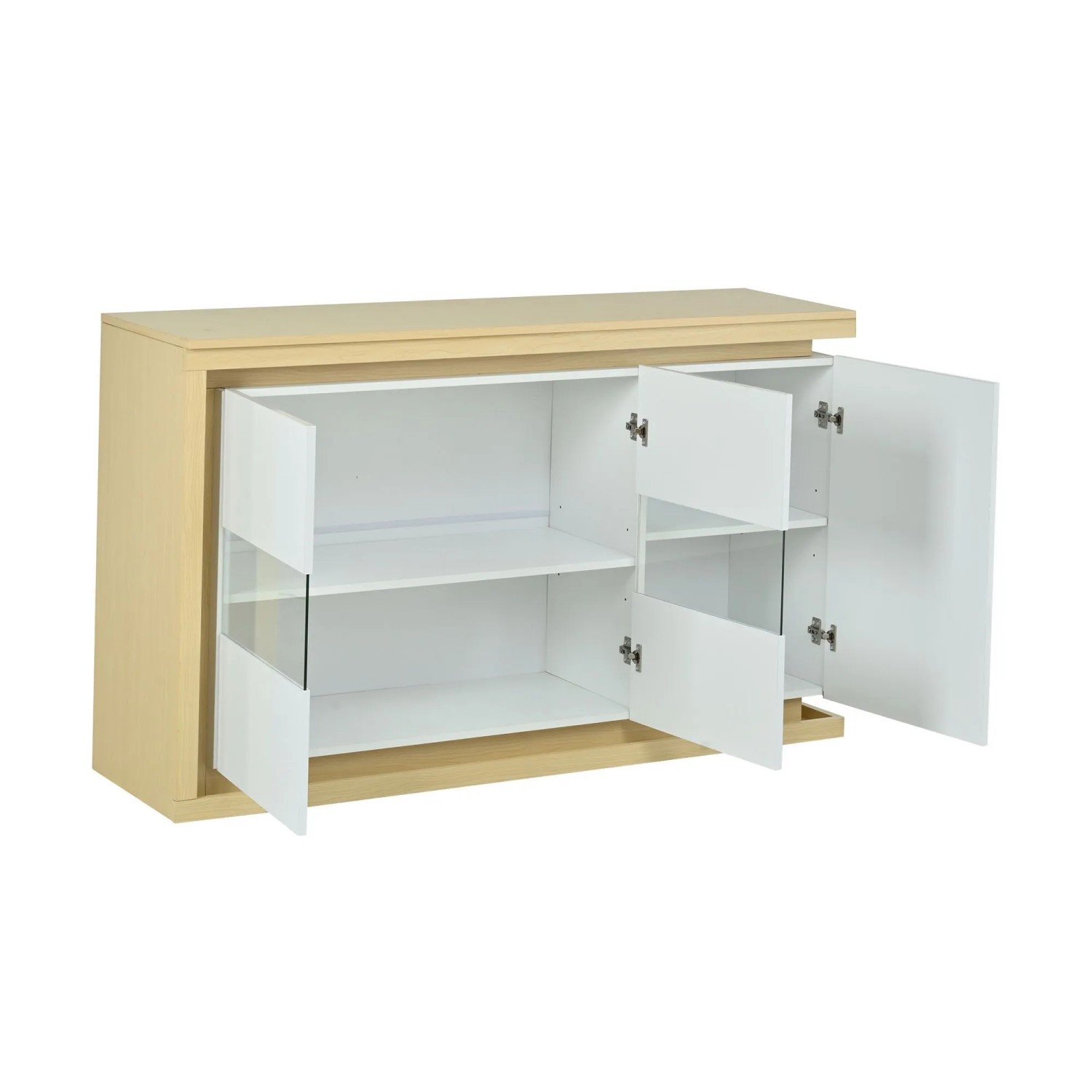 okwish Sideboard mit LED Türen Fächern Wohnzimmer Büro 140x40x84 cm Weiß
