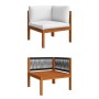 7-tlg. Garten Lounge Set aus Akazienholz mit cremefarbenen Kissen und Seilrückenlehne.
