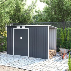 Juskys Holzunterstand rechts für Metall Geräteschuppen M, zur Lagerung von Brennholz.