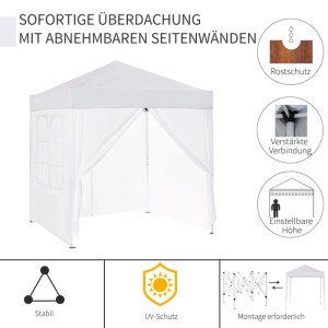Furnicato Faltpavillon Bierzelt 2x2m Weiß Mit 4 Seitenwänden Und 2 Fenstern