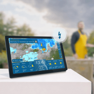 WetterOnline WetterDisplay mit WetterRadar, Unwetterwarnung und 3-Tages-Prognose auf HD+-Farbdisplay. Zeigt aktuelle Temperatur.