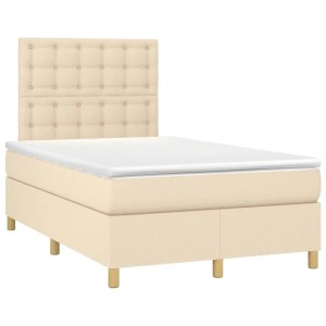 vidaXL Boxspringbett mit Matratze & LED Creme 120x200 cm Stoff 3135746