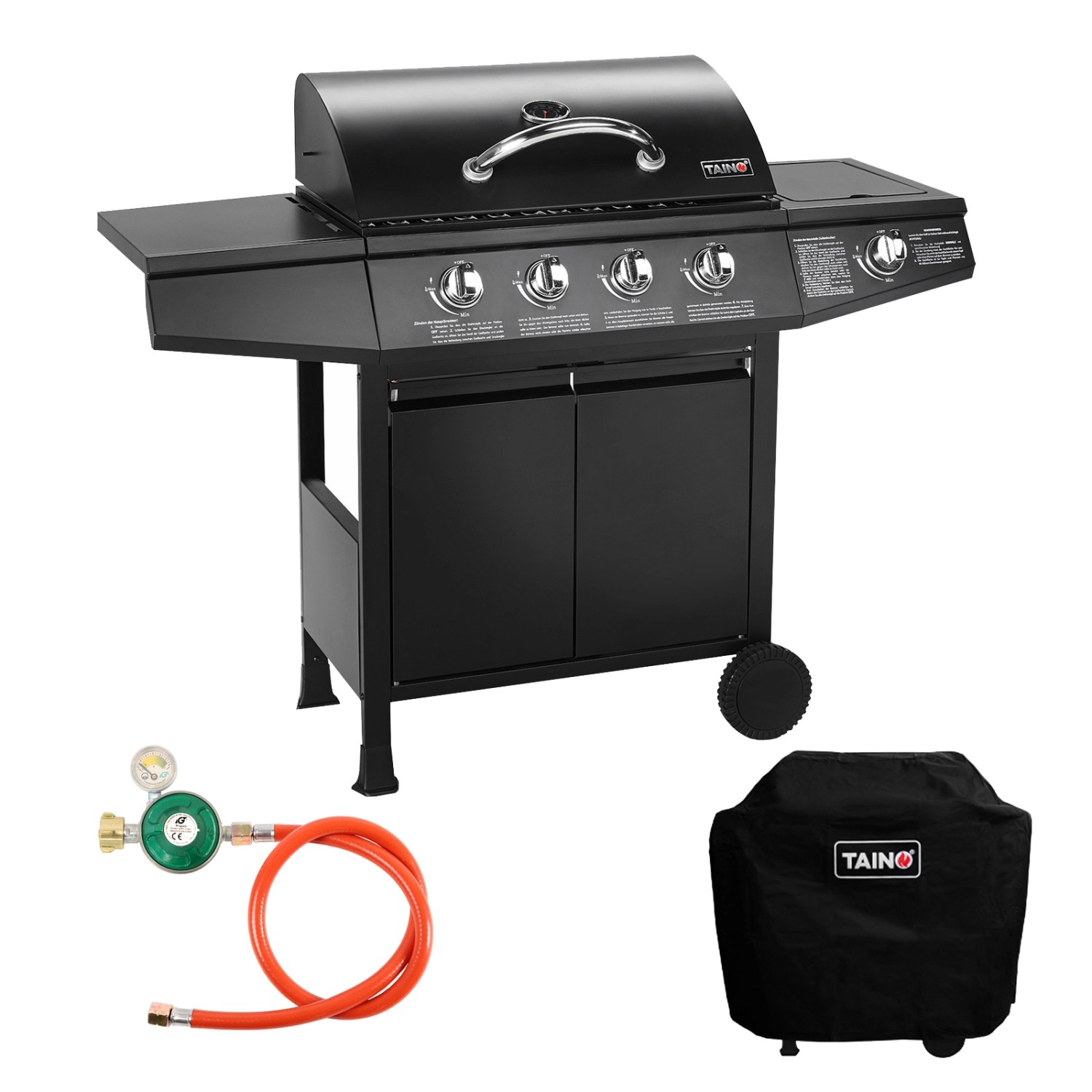 Taino Basic 4+1 Gasgrill Set Haube Regler BBQ Grillwagen 4 Edelstahl Brenne günstig online kaufen