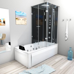 AcquaVapore Whirlpool-Duschkombination 180x90 mit schwarzer Duschkabine und weißer Badewanne.