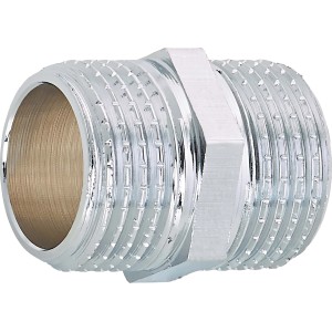 Doppel-Gewindenippel, 21 mm (R 1/2), Messing verchromt für Gewindefittings.