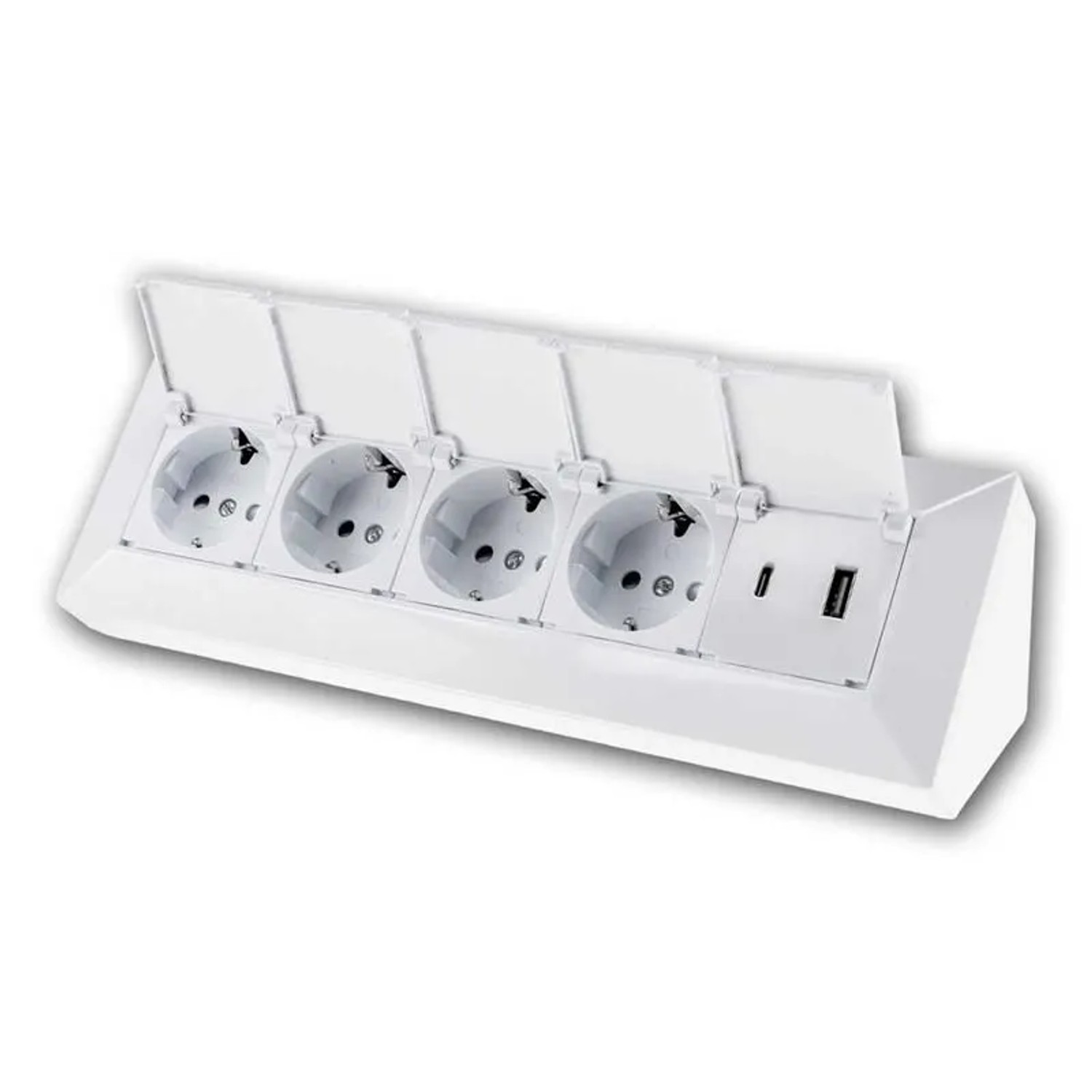 ChiliTec 4-Fach Steckdosenblock USB A&C Weiß mit Klappen