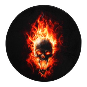 Runder Sanilo Badteppich mit Totenkopf in Flammen Motiv, 80cm Durchmesser.