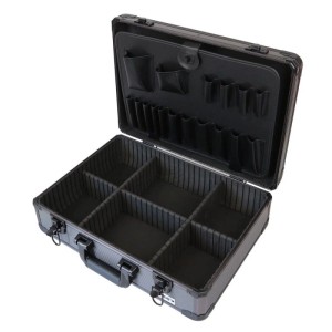 HMF 14601-02 Alu Werkzeugkoffer Leer Verstellbare Facheinteilung 46 x 15 x 33 cm Schwarz
