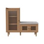 Heller Schuhschrank mit Sitzbank, Holzoptik, geriffelten Glastüren und grauer Polsterung für Flur & Garderobe.