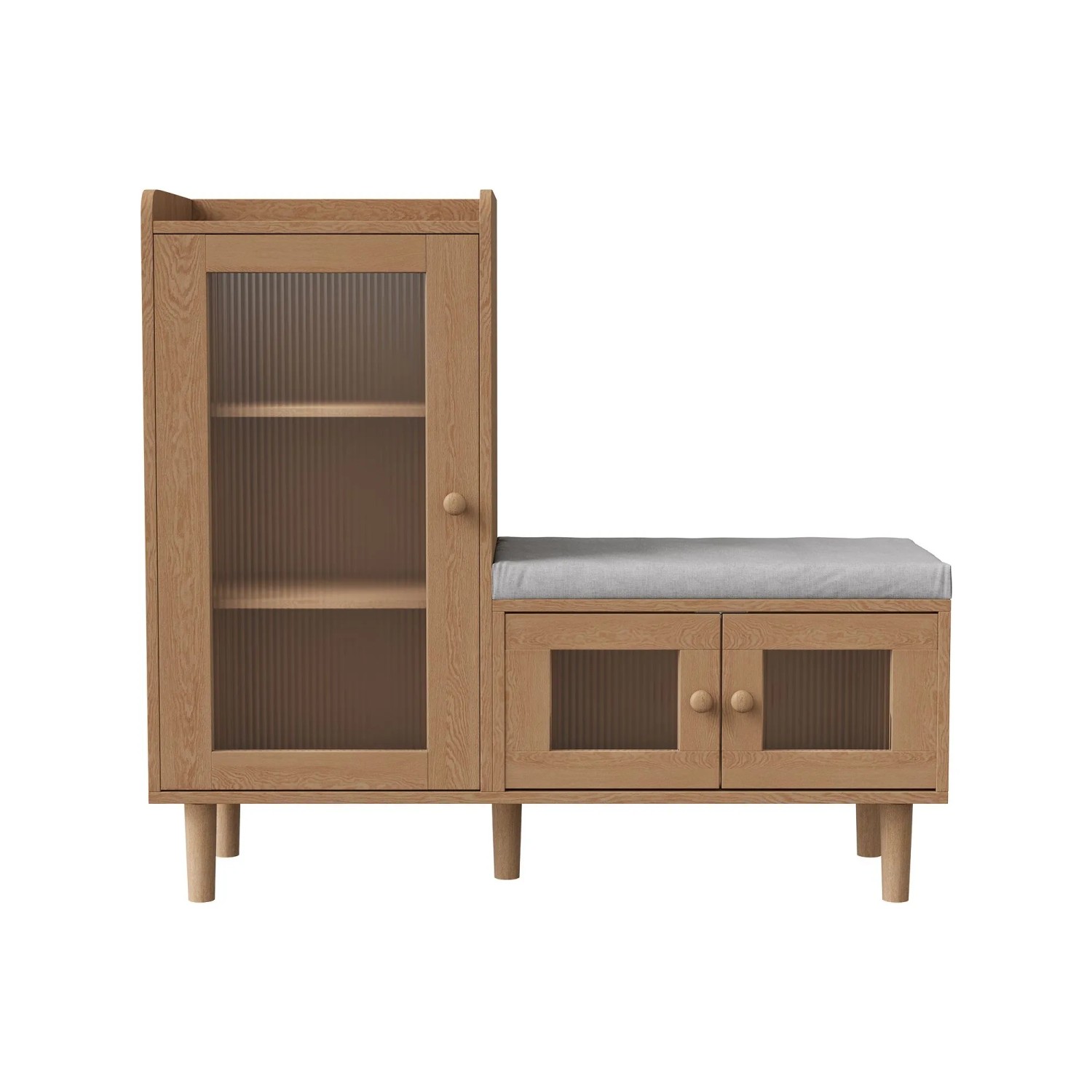 PXloue Schuhschrank Schuhkommode mit Sitzbank Glastüren Flur Garderobe Holzoptik 100x35x90 cm