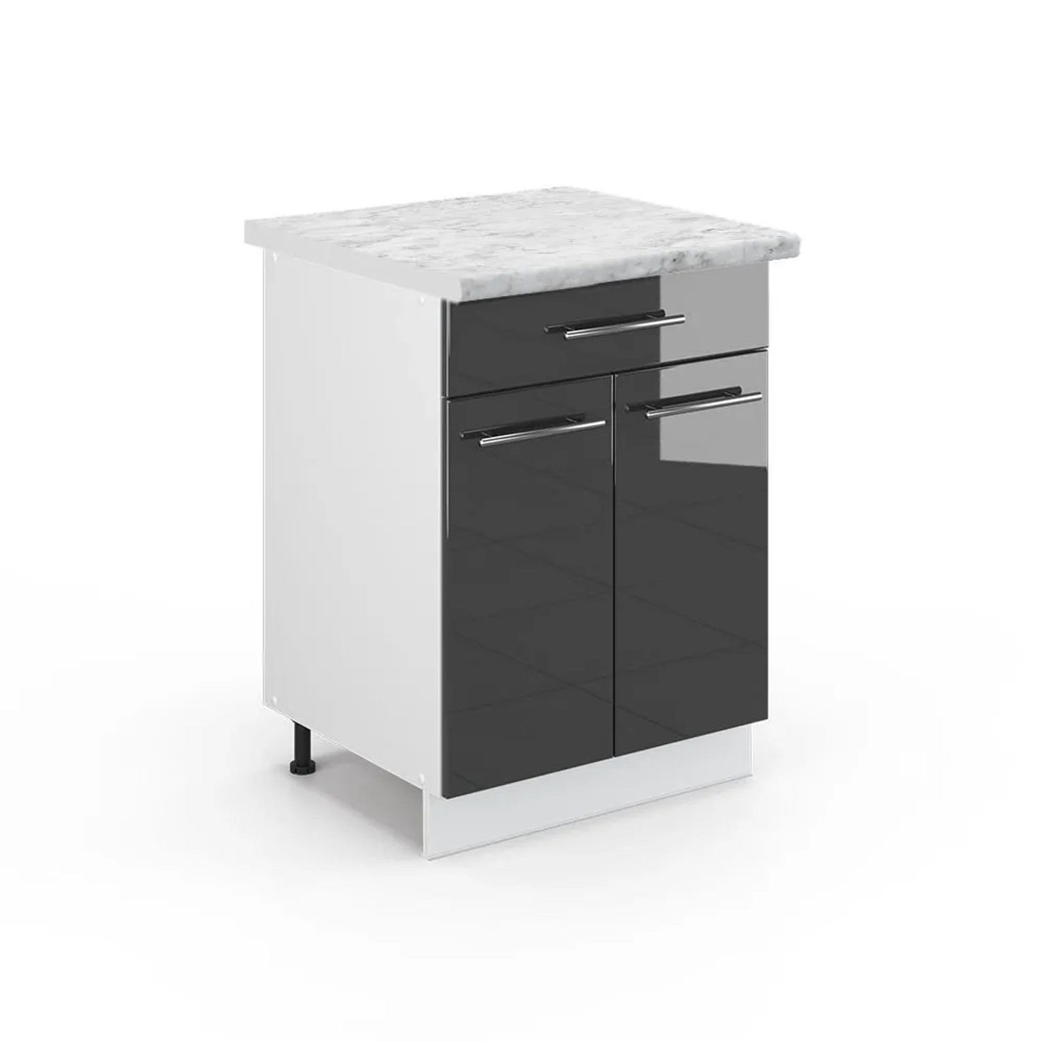 Vicco Küchenunterschrank Fame-Line Anthrazit Hochglanz Weiß 60 cm mit Schublade AP Marmor