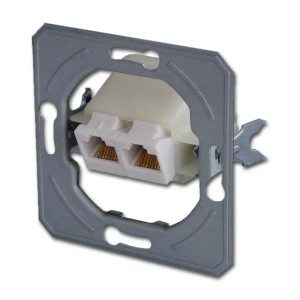 TEM EKONOMIK 2-fach RJ45 Netzwerkdose Cat5e, silberfarben, mit Rahmen für Schalterprogramme.