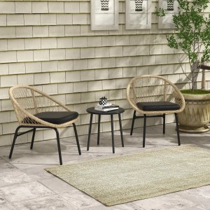 Outsunny Gartenmöbel Set mit Rattan-Stühlen und Tisch, gelbes Design für Terrasse und Garten.